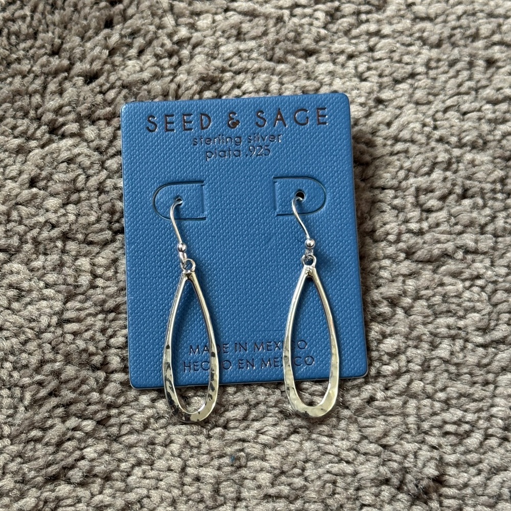 Seed & Sage 925 Sterling Silver Open Teardrop Dangle Earrings Made in Mexico